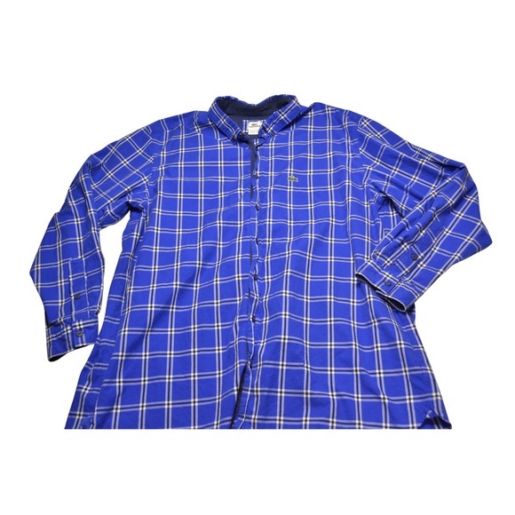 Lacoste Other - Lacoste Men's Blue Plaid Long Sleeve Button-Down Shirt Size 2XL 100% Cotton